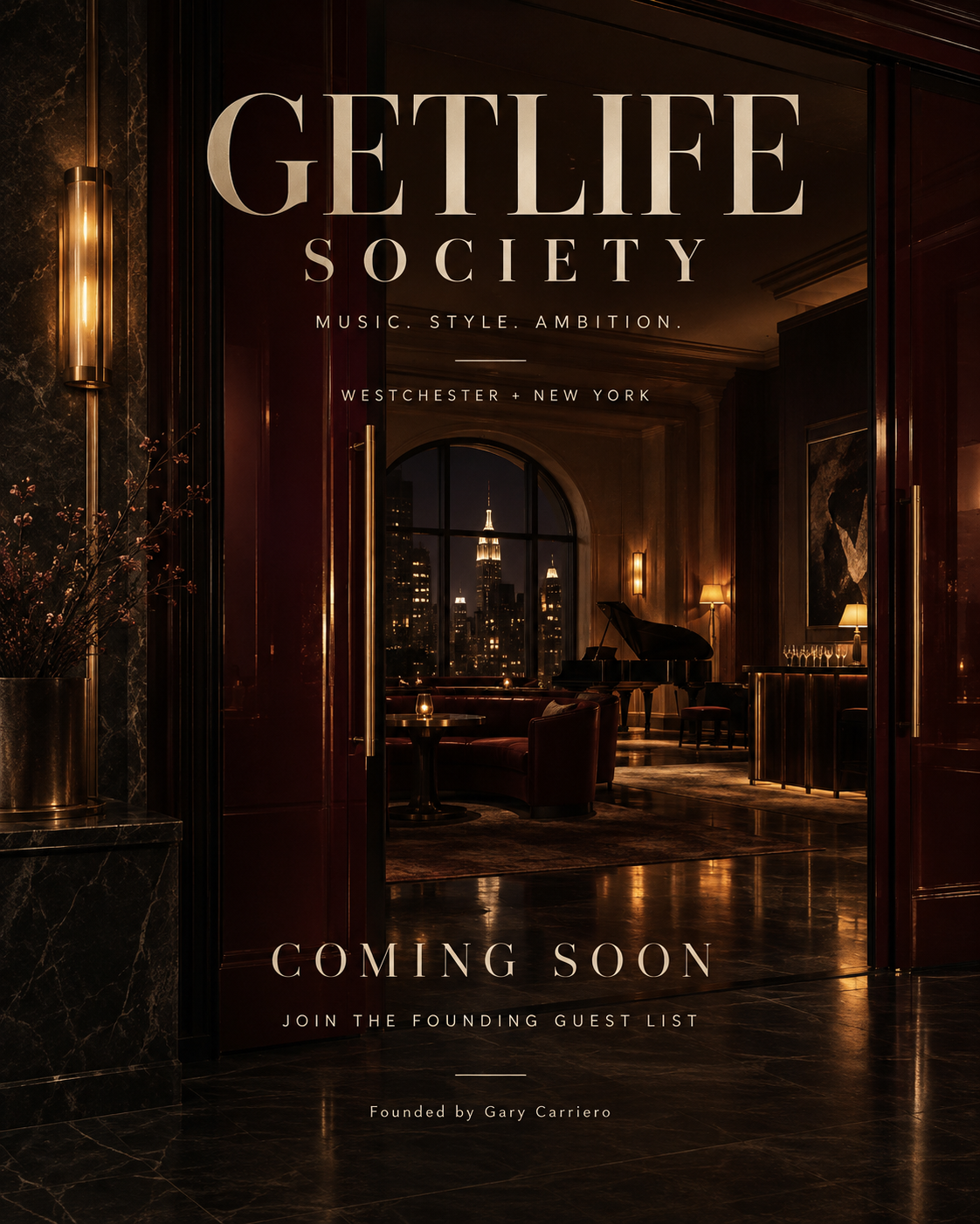 GetLife Society coming-soon artwork: an imagined candlelit New York salon